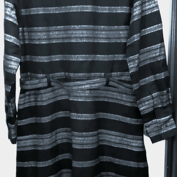 Black & White Stripe Autumn Tie-Waist Shirt Dress - Women by People Tree NWOT - Picture 6 of 6